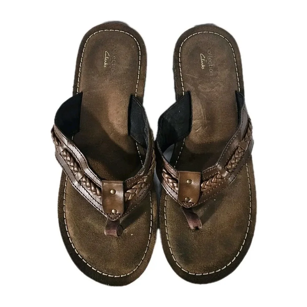 Clarks Women's Fenner Nerice Sandals Size 10 M Brown Braided Flip Flops Boho EUC - Picture 3 of 7